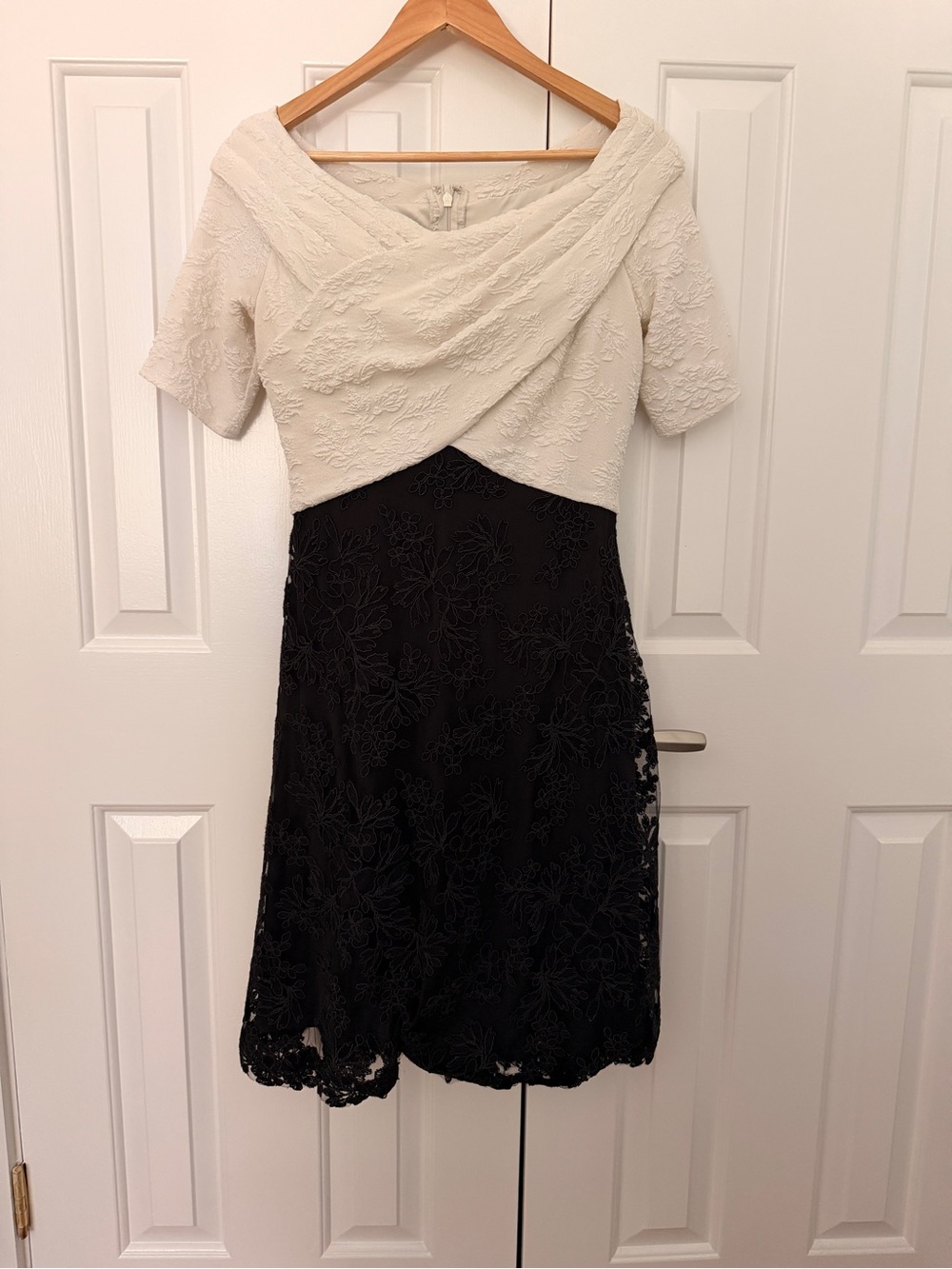 Tadashi Shoji Ivory and Black Lace Midi Dress